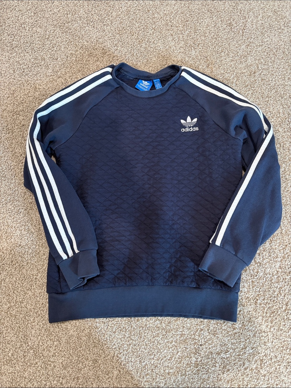 Youth Adidas Navy Quilted Crewneck Sweatshirt